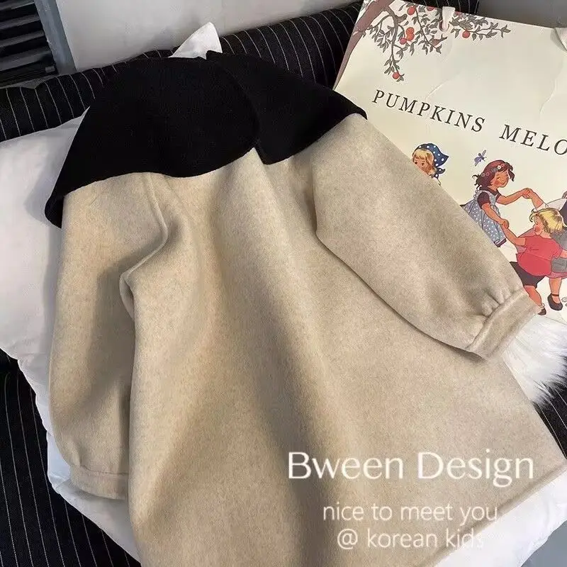 Wollmantel im koreanischen Stil für Mädchen – mittellanger Wollmantel mit Peter-Pan-Kragen für ältere Kinder, Herbst- und Winterjacken für Mädchen. – Detail 3