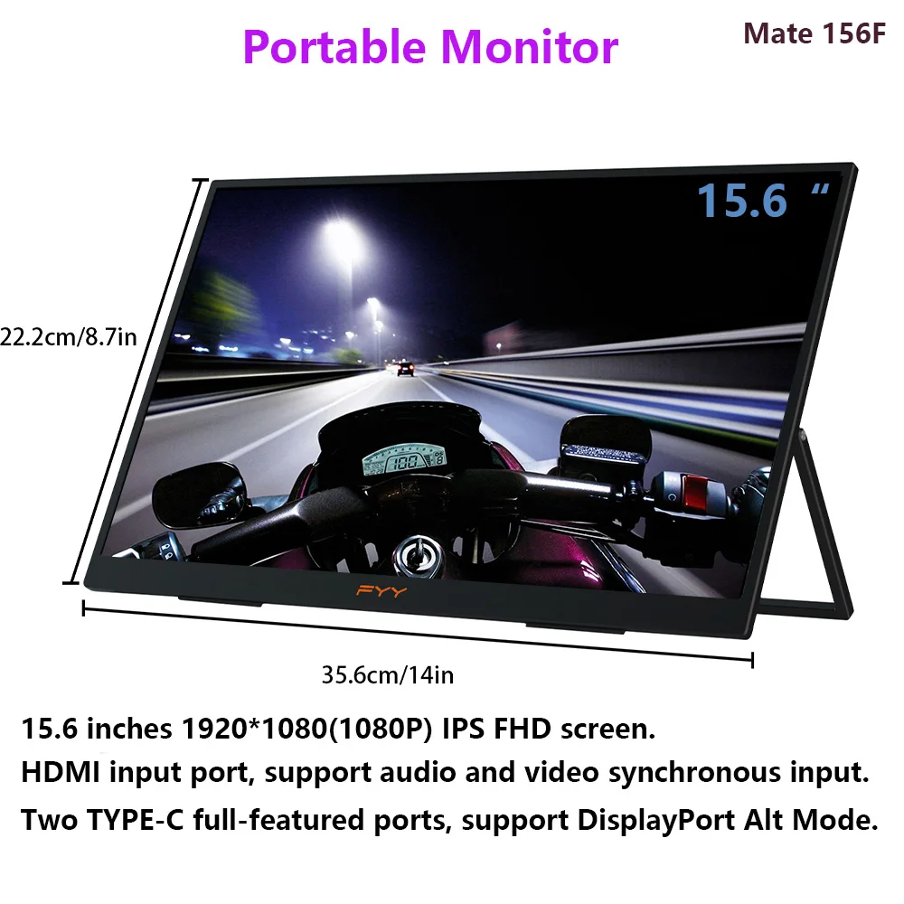 MATE 156F 15.6-inch IPS 1080P 16:9 HDR10 Screen Portable Display Compatible with Two TYPE-C Ports for Multi-system Displays