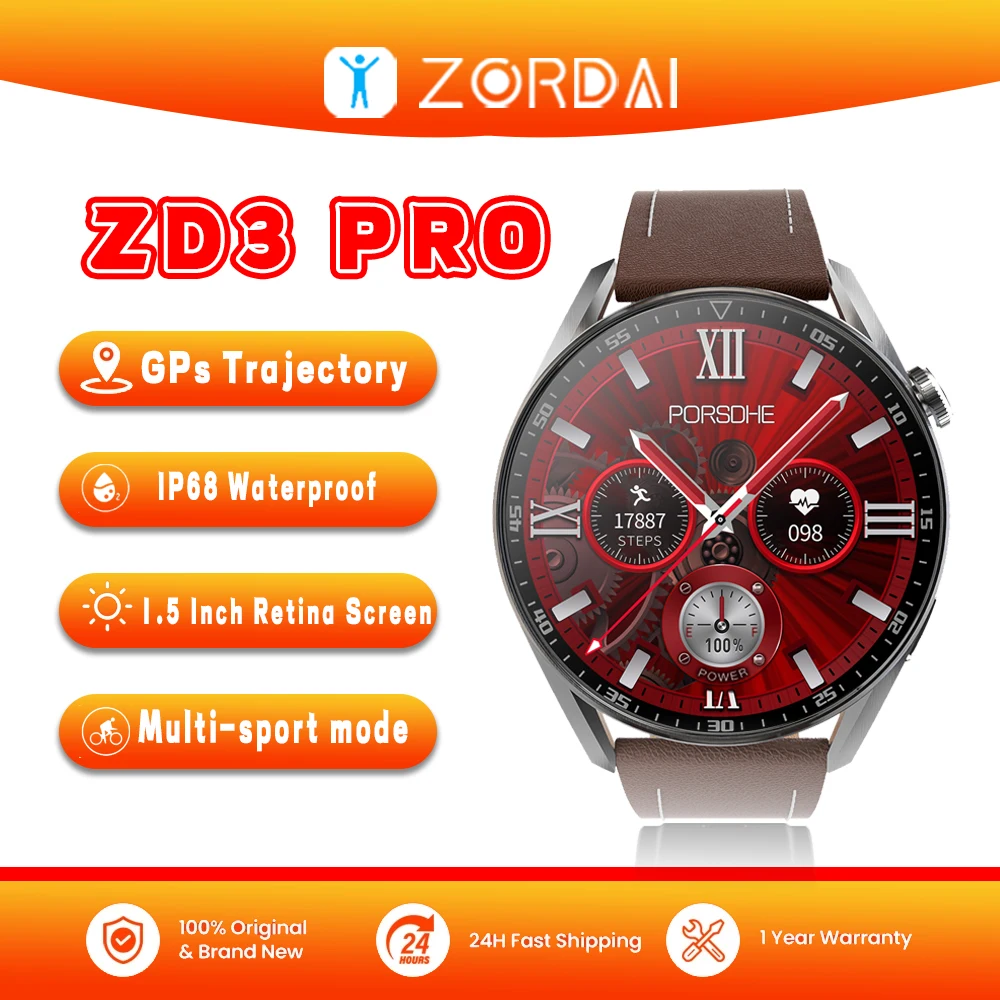 Zordai ZD3 PRO Smart Watch Men 485*485 HD Screen Heart Rate Bluetooth Call Waterproof Sport Smart Watch For Huawei GT3 Pro 2023