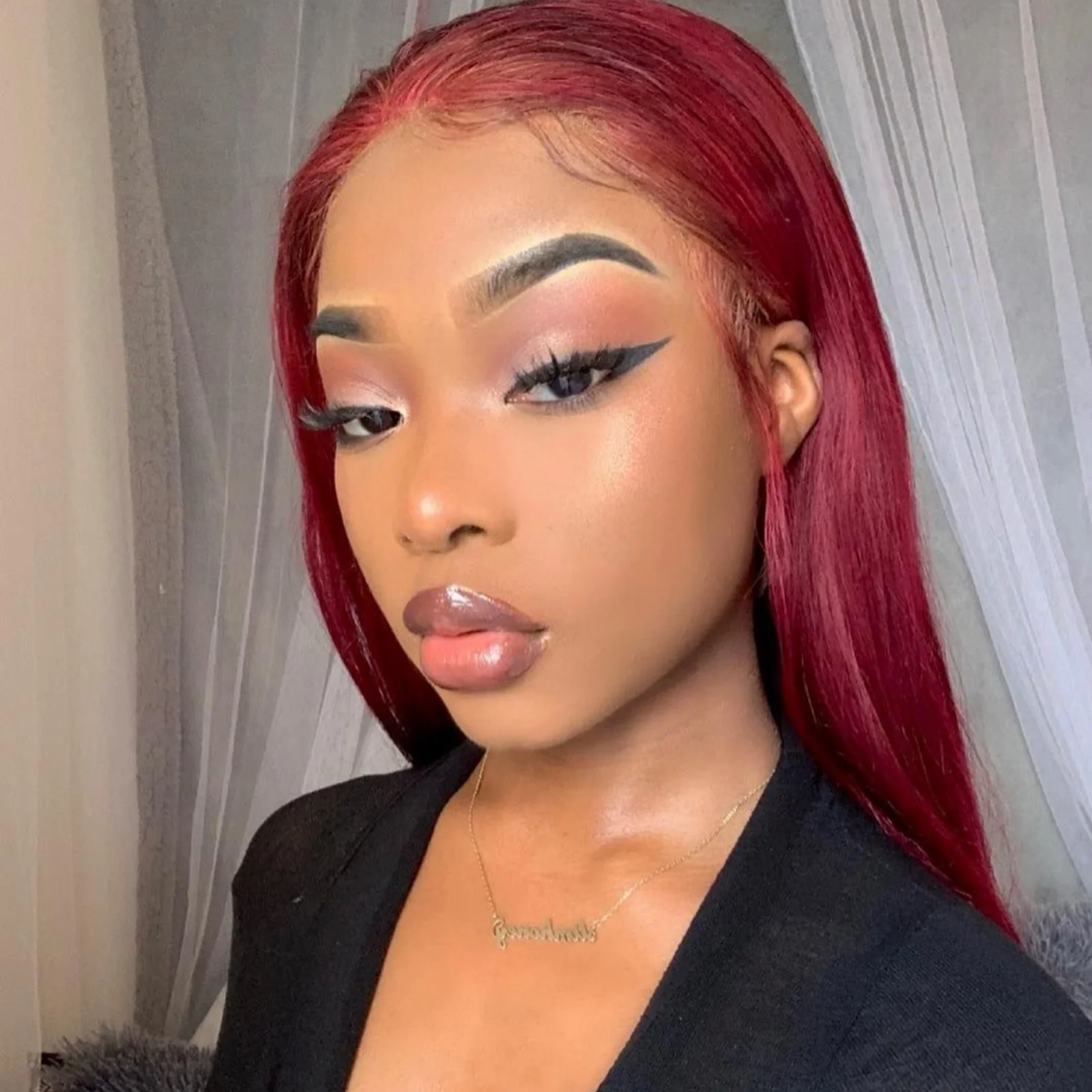 Red Wig Straight Synthetic Lace Front Wig Long Red Hair Wig Glueless Wigs Ready to Wear Burgundy Colored Lace Wigs for Women