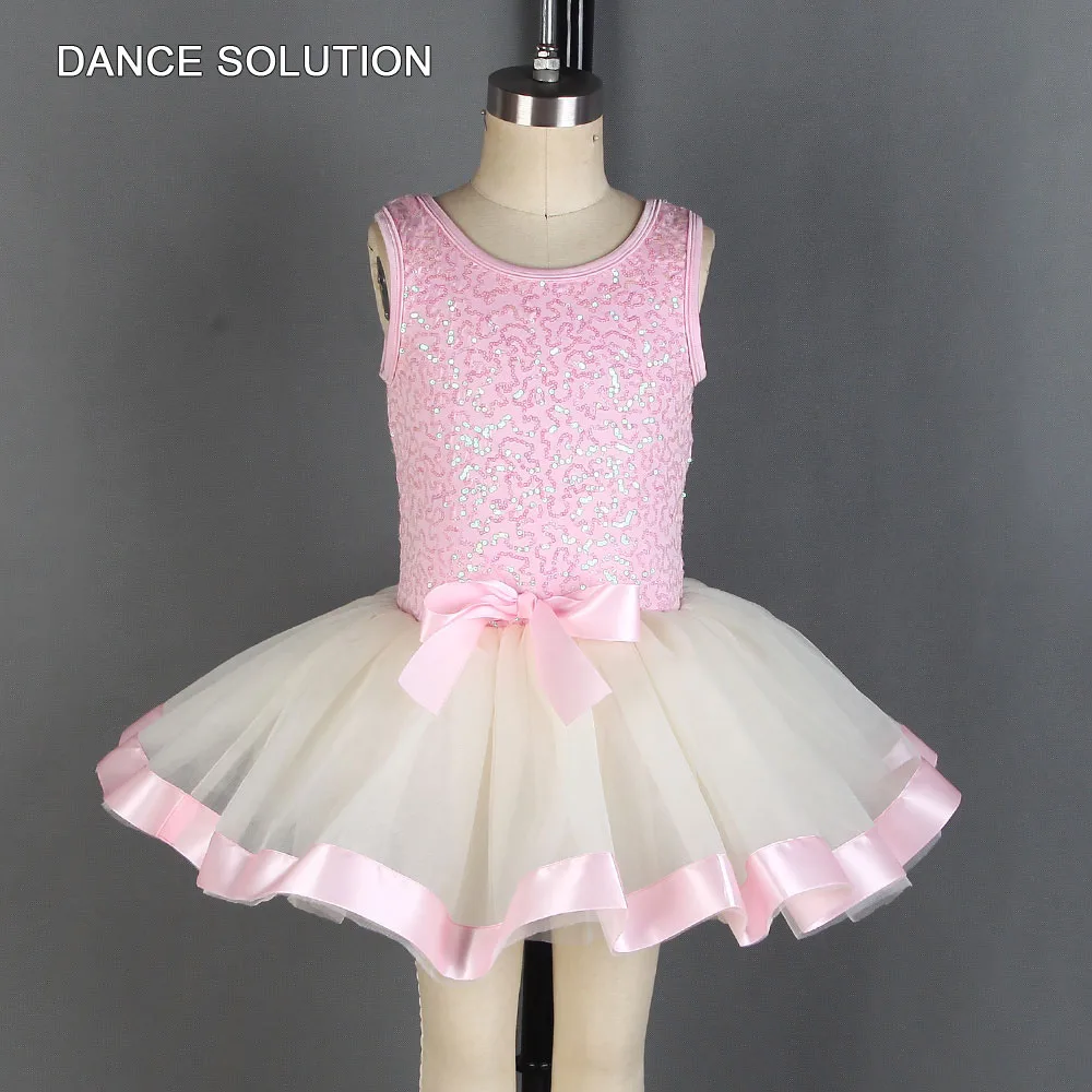 Pink Sequin Spandex Bodice with Tulle Skirt Children's Ballet Tutu Dress Stage Performance Costume Ballet Outfit for Girls 20057