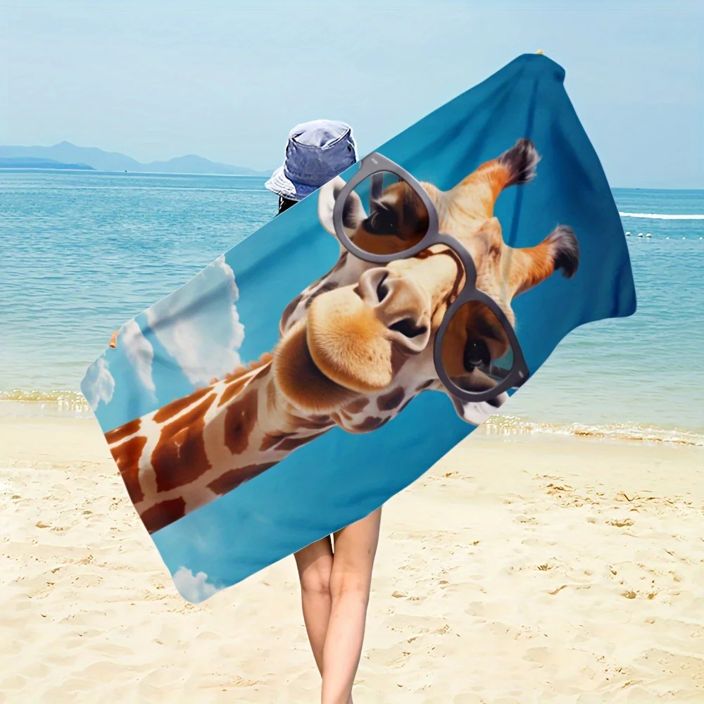 Giraffe Print Quick Dry Sun Protection Beach Blanket Towel Windproof Anti-Sand Soft Skin Friendly Multi-Size for Swimming Pool