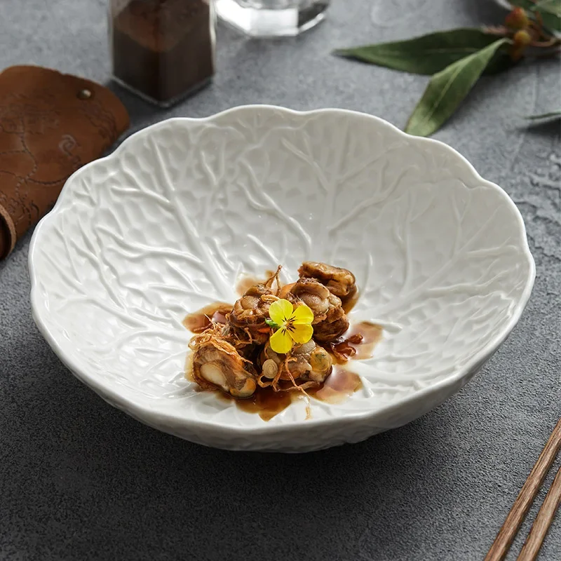 Ceramic cabbage noodle bowl Soup bowl Household high-end irregular salad bowl Dessert Hotel tableware
