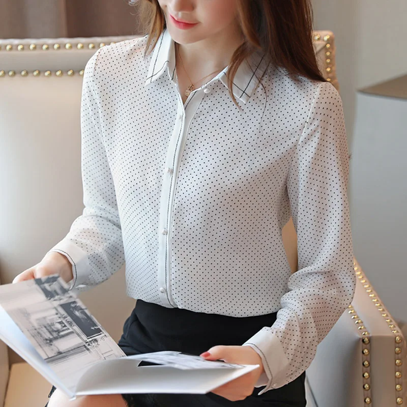 Blusas Mujer De Moda 2024 Long Sleeve Women Shirts Dot Chiffon Blouse Shirt Tops Turn Down Collar Office Blouse For Women B864