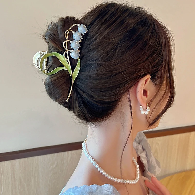 New Sweet Opal Flower Hair Clip Exquisite Ponytail Claw Clip Shark Clip Woman Hair Clip Accessori For Girl Hair Accessories