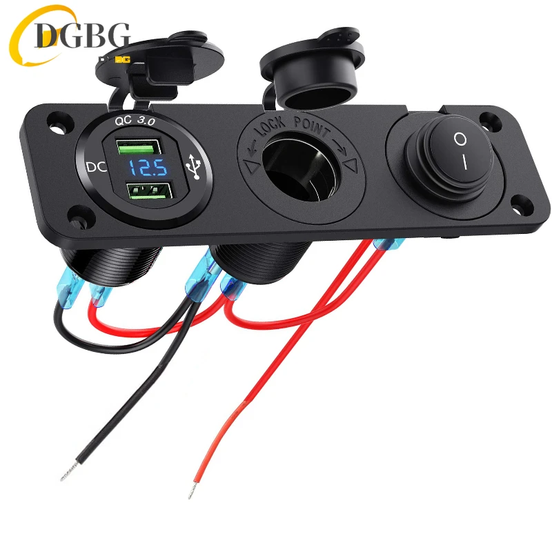 3 IN 1 Digital Voltmeter For Car Marine Toggle Rocker Switch ON/OFF Outlet Combination DC 12V/24V Dual USB Port LED Switch Panel