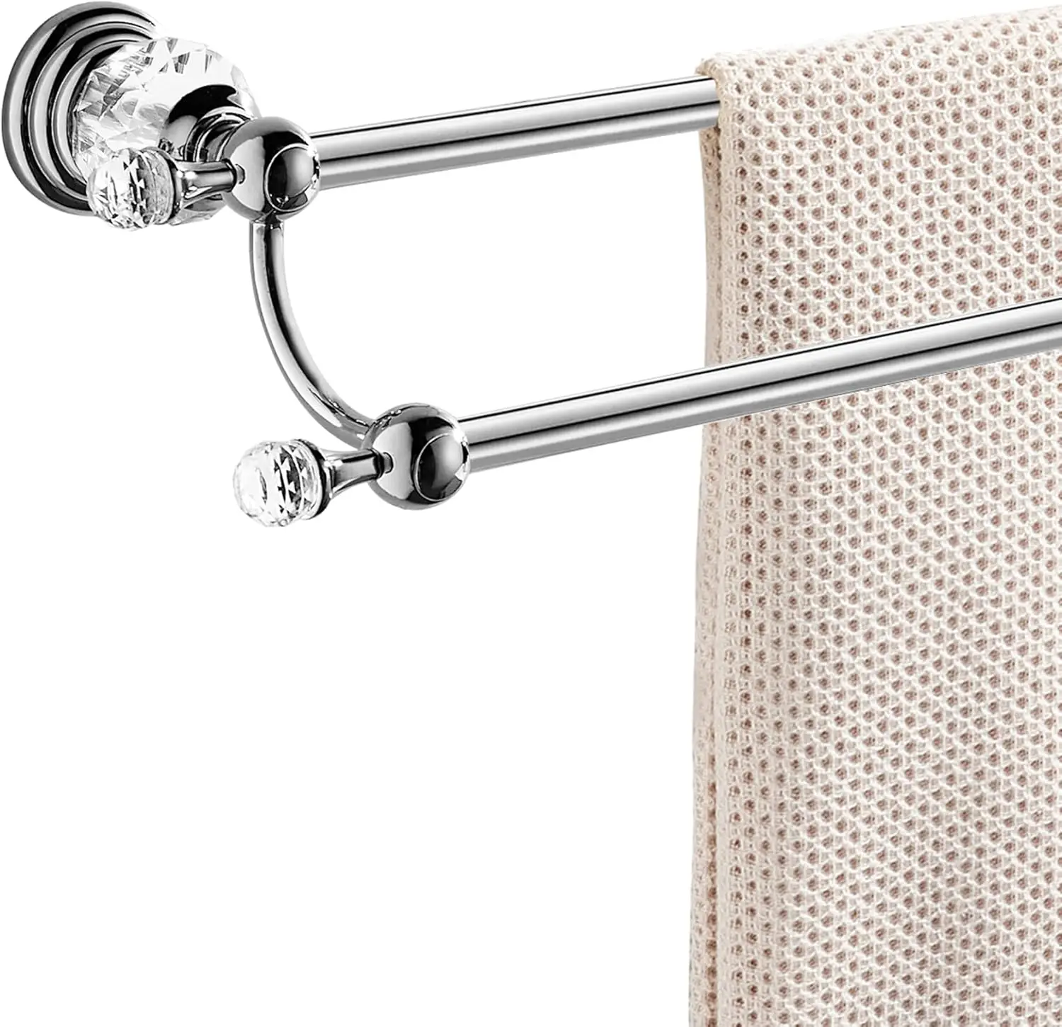 Chrome Towel Bar, Adjustable Double Towel Holder, Silver Crystal Bathroom Towel Racks Wall Mounted