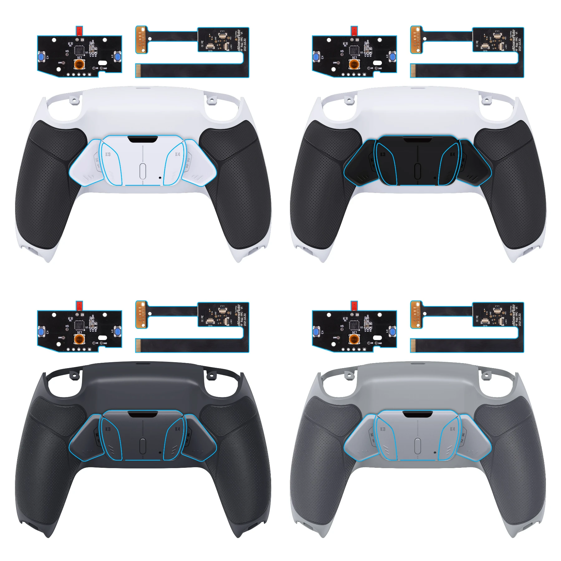 eXtremeRate Rubberized Grip Programable RISE4 Remap Kit for PS5 Controller BDM-010 & BDM-020, Board & Back Shell & Back Buttons