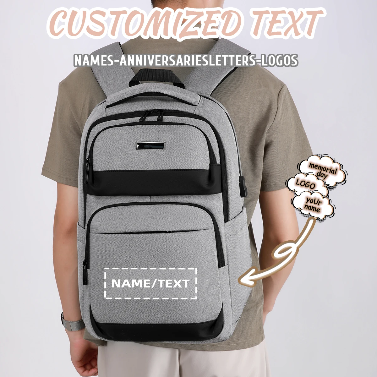 

Logo Men's Large-Capacity Business Commuter Backpack Men's Travel Computer Bag Multi-Functional Leisure Cycling Backpack DIY