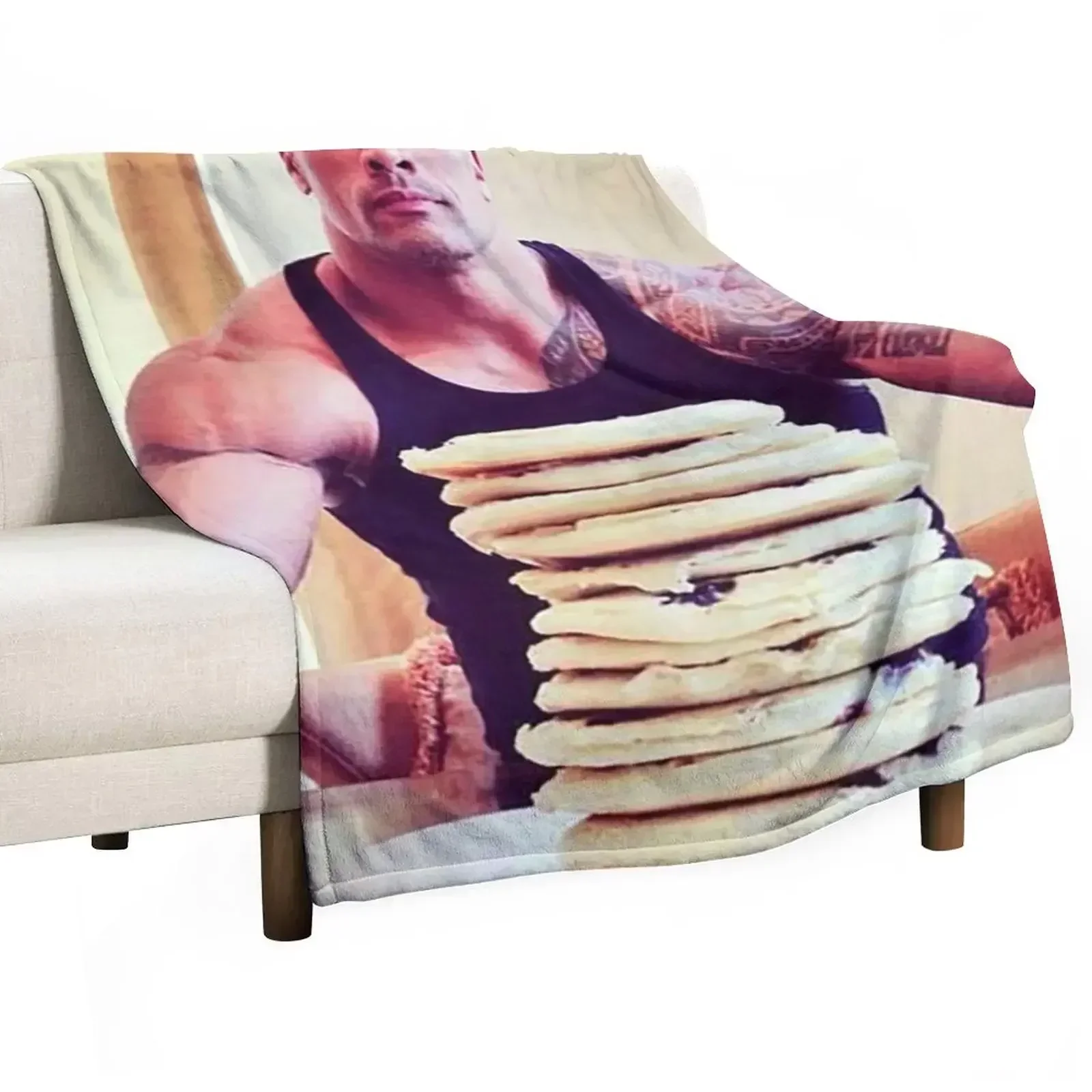 Dwayne The Rock Johnson Eating Blueberry Pancakes Throw Blanket Thin Bed covers Blankets