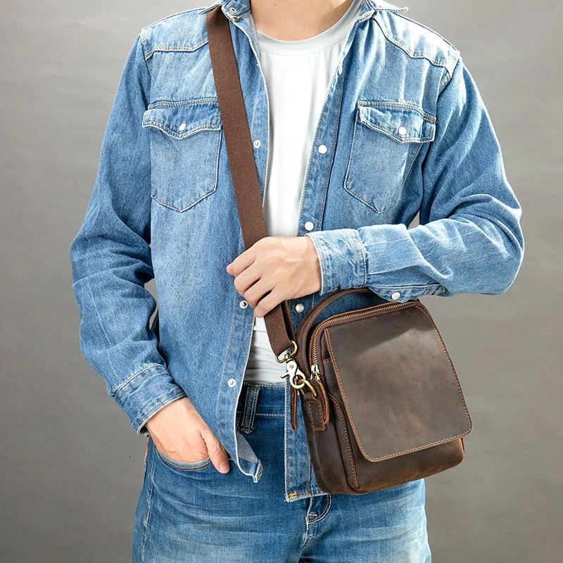 Vintage Style Leather Shoulder Bag Crossbody Men Bags Genuine Leather Sling Bag Cow Leather Small Bags One Shoulder Bag For Male