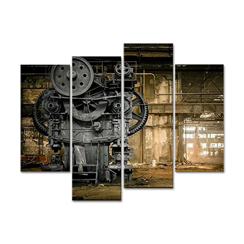 4 Piece Industrial Gear Machine Steampunk Painting Wall Art Home Decor Accessories Pictures Posters for Living Room Decorations