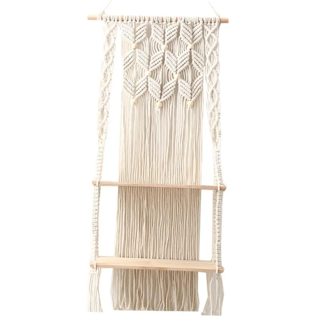 Handwoven Tapestry Macrame Wall Hanging Shelf Handcraft Decor for Living Room Bedroom Plants Picture Frame