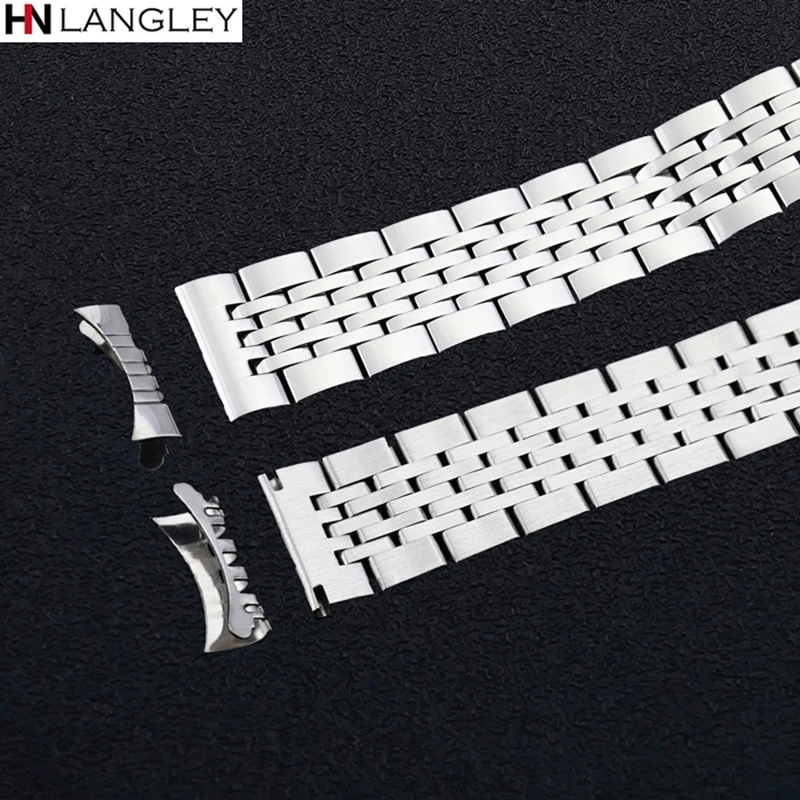 T41 Watch Band Strap Solid Stainless Steel Bracelet Seven Beads Butterfly Buckle 12 13 14 15 16 17 18 19 20 21 22 23 24mm Bands