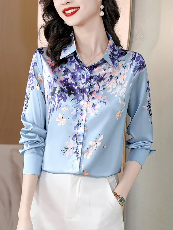 

Шелковая блузка с длинным рукавом и цветочным принтом, оригинальный дизайн, женская, модная, весна-осень, китайский бренд, премиум-качество