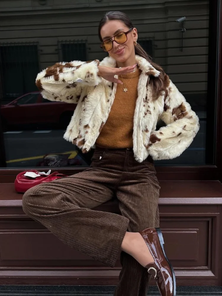 فو الفراء التلبيب التباين المرأة معطف كم كامل سستة سترة حريمي 2024 الخريف الشتاء أنيقة فضفاضة رشاقته الإناث أبلى