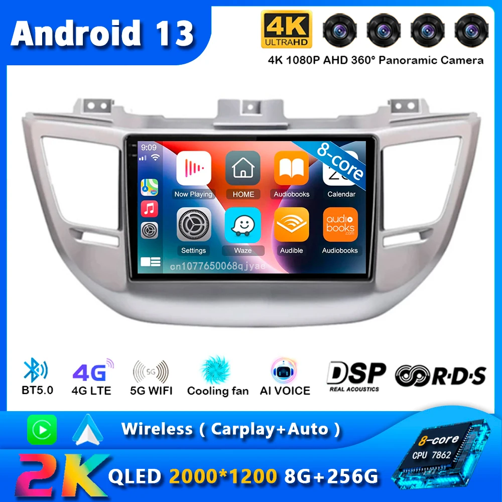 

Автомагнитола Carplay для Hyundai Tucson IX35 3 2015-2018, Android 13, GPS-навигация, мультимедийный плеер, Wi-Fi, автомобильная стерео камера 360