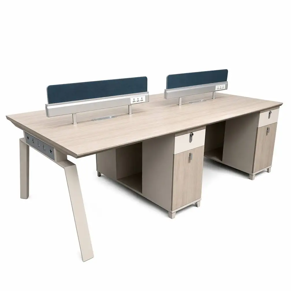 Dual Person Modular Contemporary Wood Grain Office Workstation Desk Privacy Partition Power Socket Hub Storage Easy Assembly
