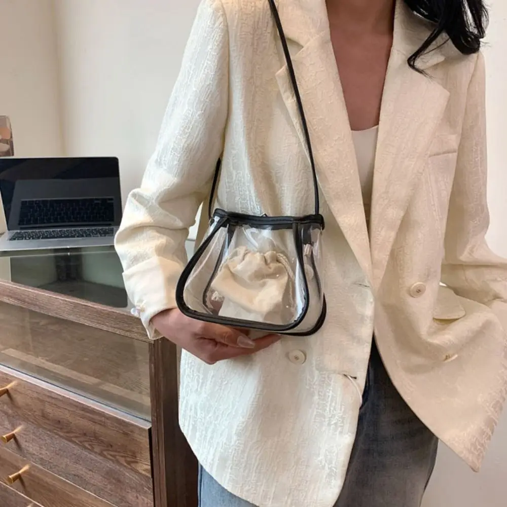 

Fashion 2 in 1 Clear Crossbody Bag Portable Casual shoulder bag Waterproof PVC Women's Bag travel