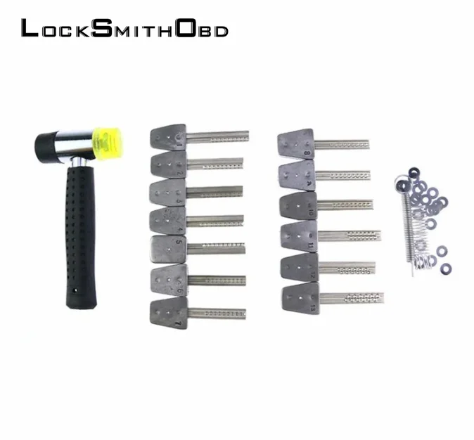 

LOCKSMITHOBD 2023 New Arrived 13pcs Stainless Steel HUK Lock Picking Set Bump Keys with Hammer Locksmith Tool Hand Tool