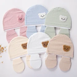 Couvre-pieds en coton pour nouveau-né, chapeaux, casquettes, mitaines, feutre, ours mignon, enveloppements de sauna, gants, chaussettes, bonnets, bébé, 0-3M, ensemble de 3 pièces