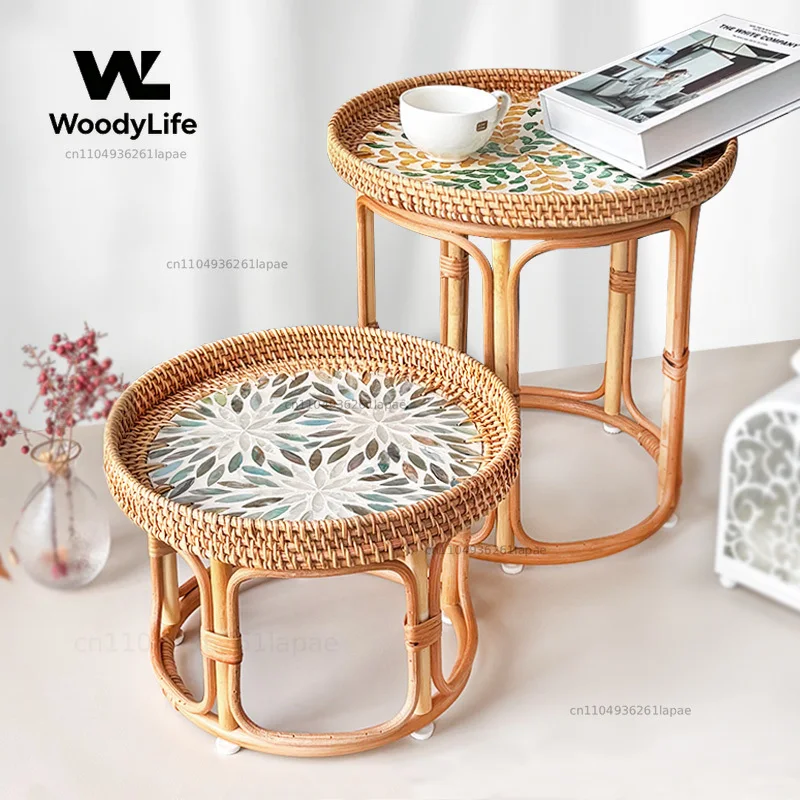 Rattan Tatami Coffee Table Living Room Furniture Floor Standing Food Tray Small Side Table Balcony Storage Tea Table