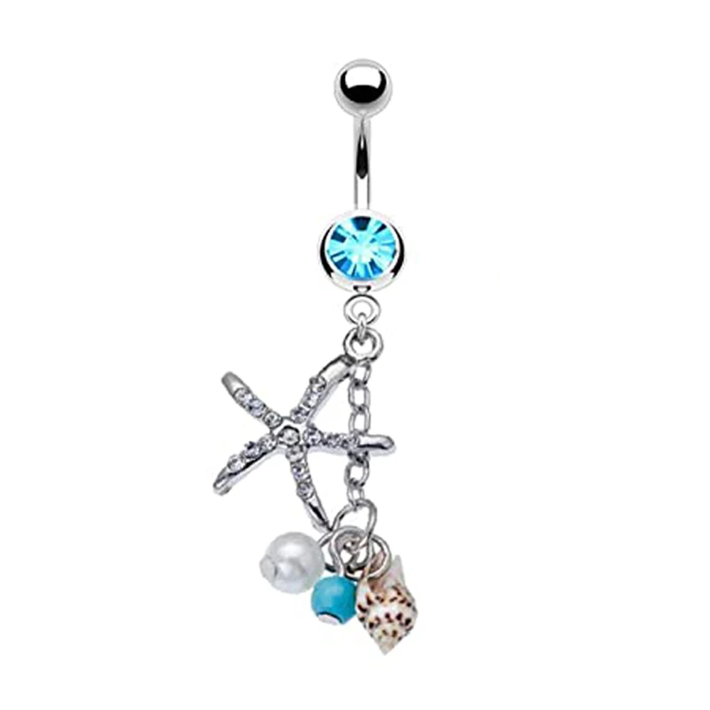 WKOUD 14G Stainless Steel Navel Belly Button Rings Women Fashion Belly Button Ring Piercing Body Piercings Jewelry Blue