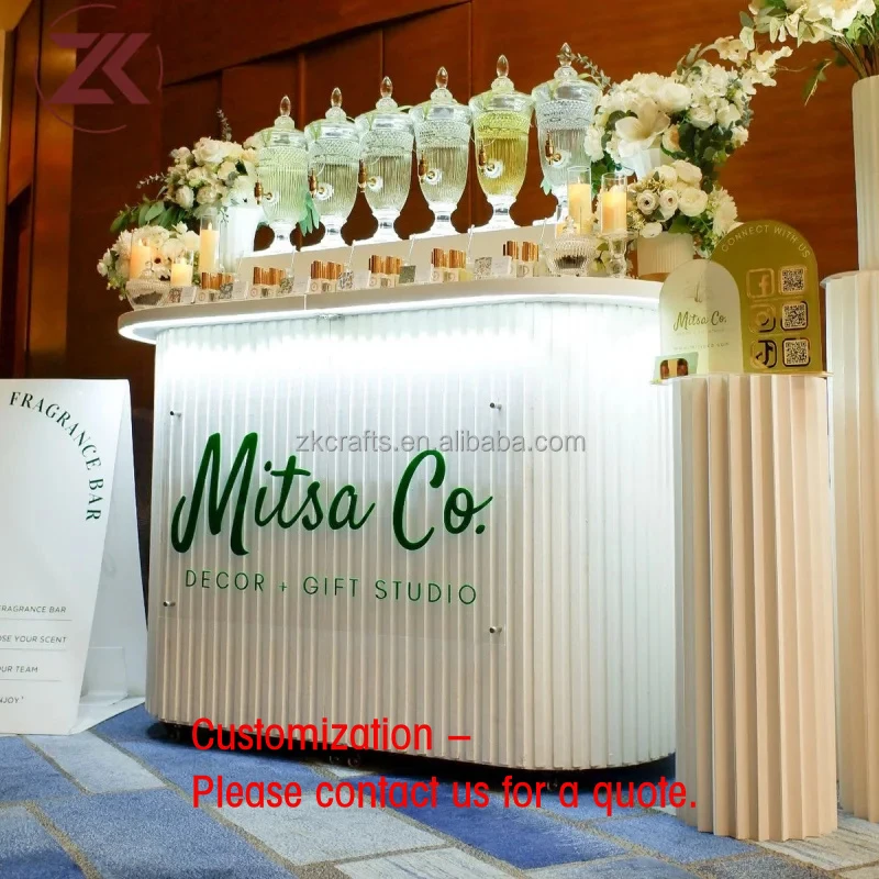 custom.ZKAI Customizable Movable Perfume Bar Table White Wrought Iron Striped Carved Table Wedding Decor Celebration