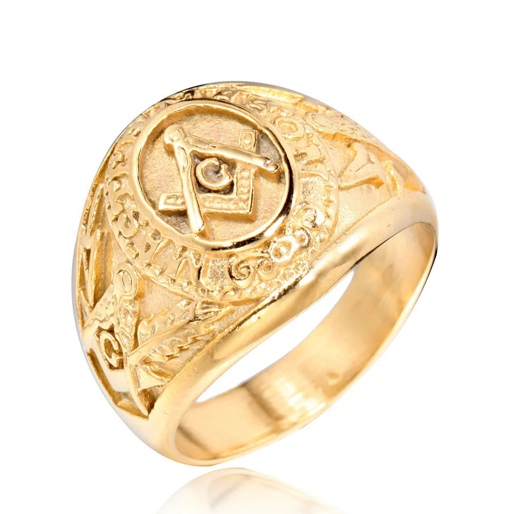 Gold Past Master Symbol Men's Masonic ring 316 Stainless Steel Custom Fraternity Free Mason Ring for men