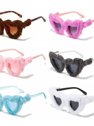 Trendy Heart Shaped Sunglasses for Women Love Heart Plush Decor Sunglasses Punk Glasses Ladies Shades