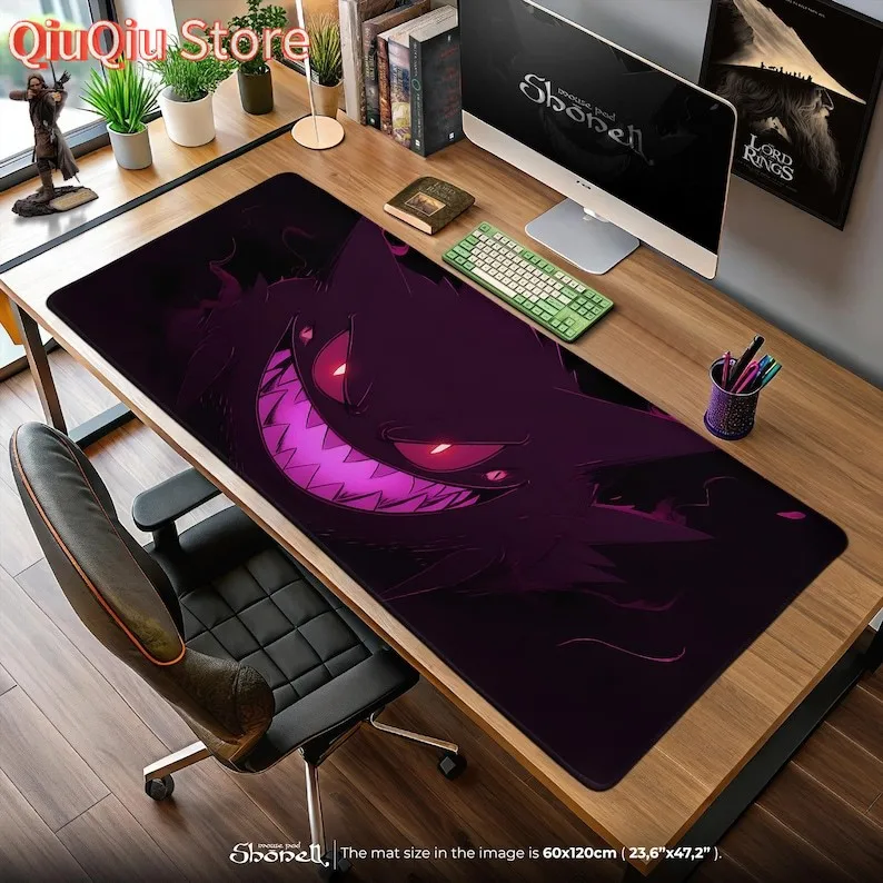 

Dark Neon Gengar Mouse Pad - Ghost Pokémon Blackout Gaming Desk Mat, Shadow Aura Decor, Anime Gamer Gift