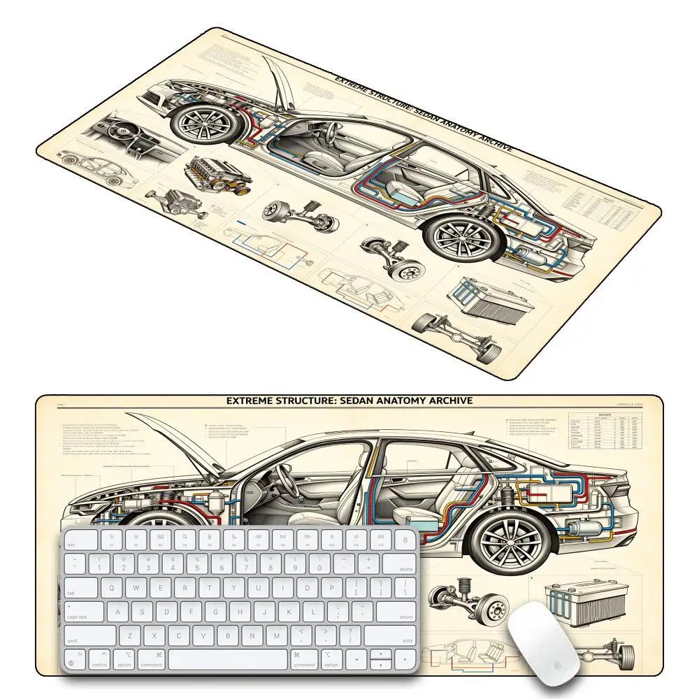 HYBXAXC Automotive Sedan Cross Section Blueprint Mouse Pad Mechanical Anti-Slip Desk Mat for PC
