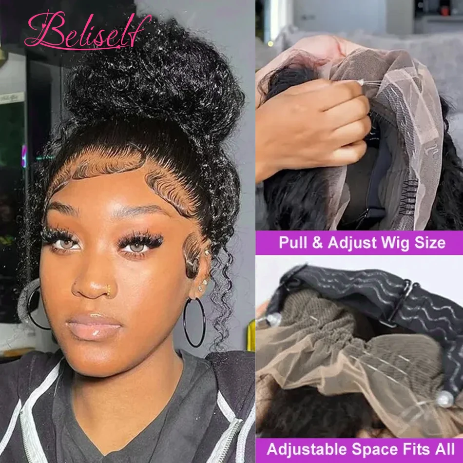 Belsielf Snug Fit Cozy 360 Invisi Strap Lace Frontal Wig Deep Wave Glueless Human Hair Wig Pre Plucked 360 Lace Wig