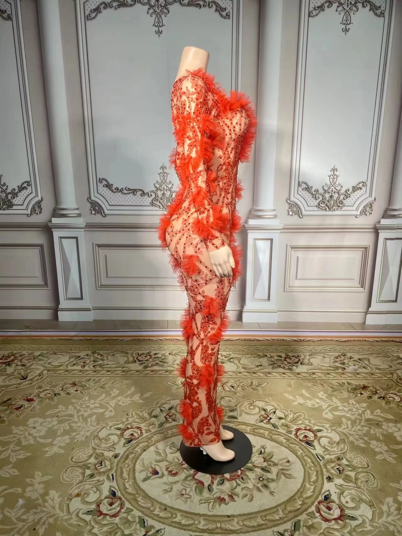 ZD  Evening Gown Dress Women Luxury Party Red Long Pearl Beaded Dress