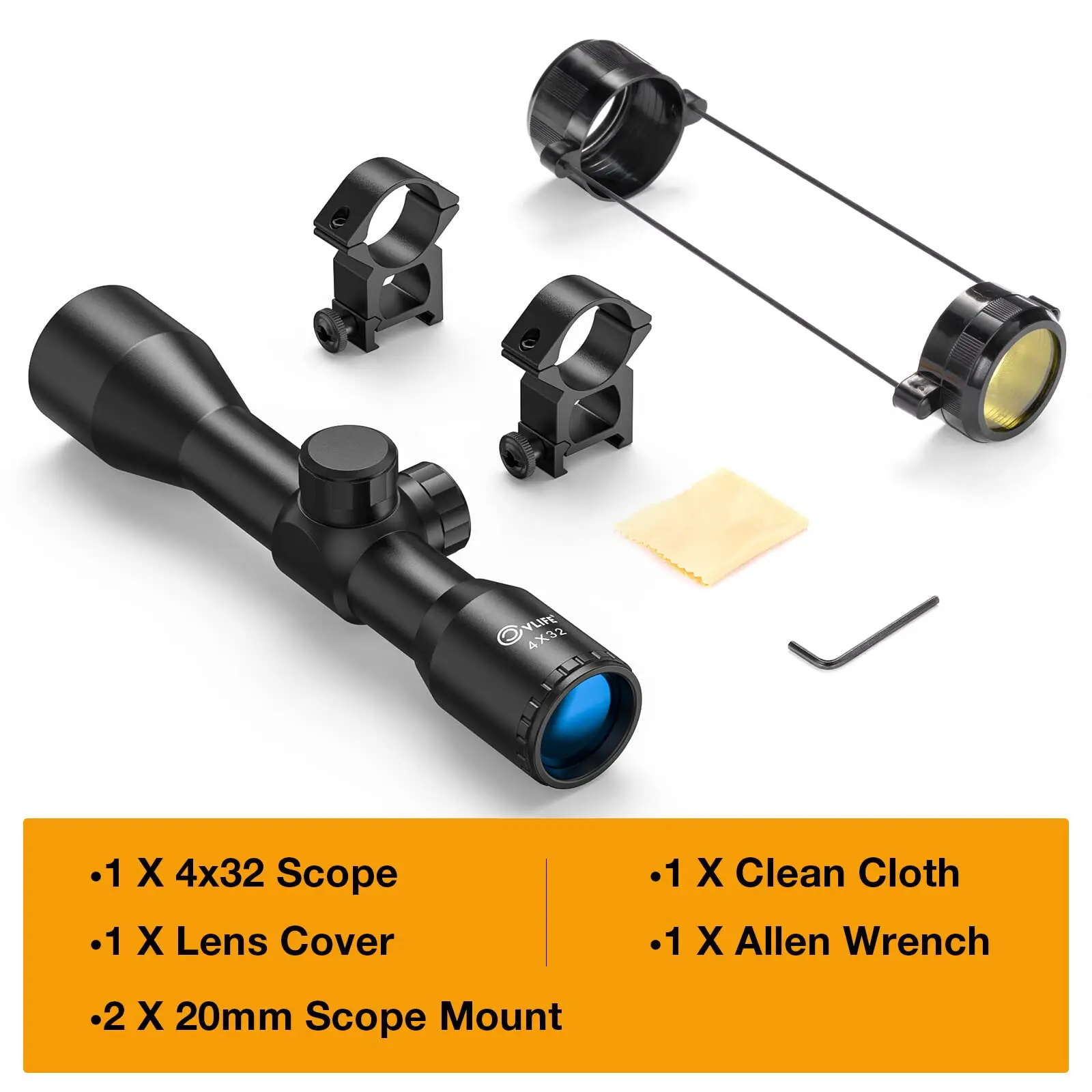 4x32 Rifle Scope Compact Crosshair Optics Hunting Gun Riflescope with 20mm Free Mounts Telescope Rail