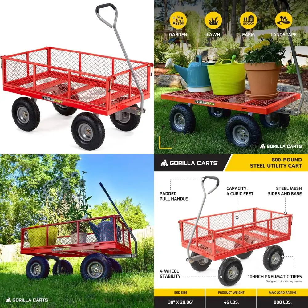 

Сверхмощный уличный фургон, кровать на 4 кубических фута, грузоподъемность 800 фунтов, съемные стороны, универсальная тележка из красной стали для использования на открытом воздухе