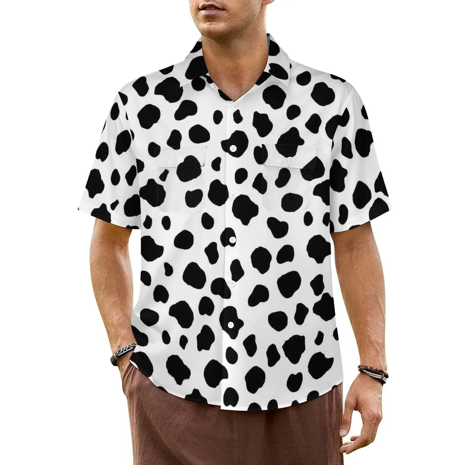 

Dalmatian Hawaiian Shirt For Man Beach Black Spots Print Casual Shirts Short Sleeve Y2K Fashion Design Novelty Oversize Blouses