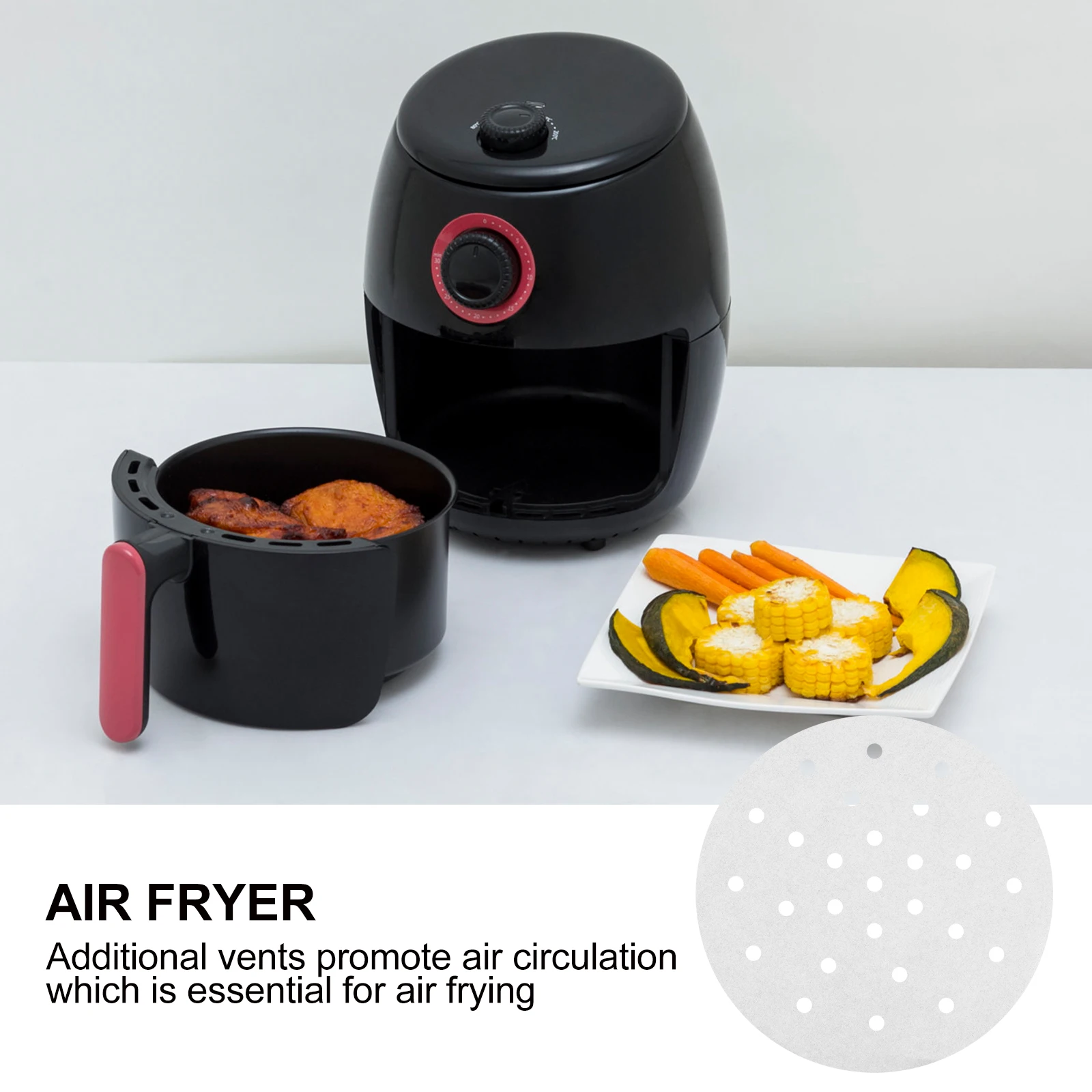 

100pcs Air Fryer Oil Paper Baking Cooking Pads White Food Mat Kitchen Supply Non Stick Perforated Heat Resistant Parchment