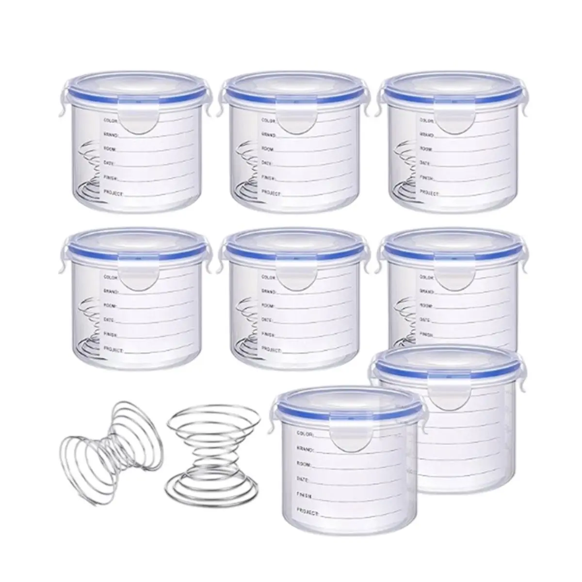 A1981K 8 Sets Paint Container with Stainless Steel Mixing Ball Touch Up Storage Cups with Lids Paint Containers 600ML SUMMER