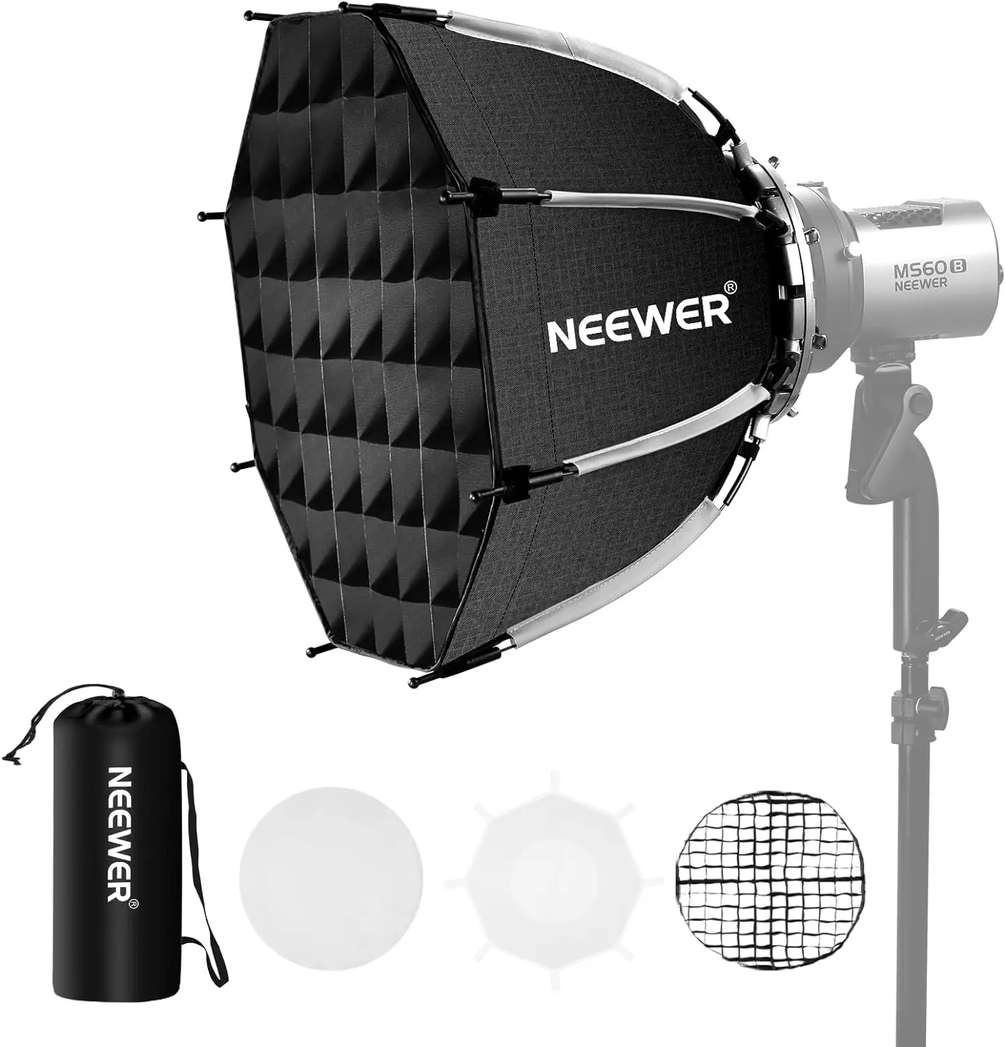 NEEWER 45cm Octagonal Softbox Bowens Mount, Quick Folding Quick Set Up with Diffusers/Honeycomb Grid for Godox Aputure Video