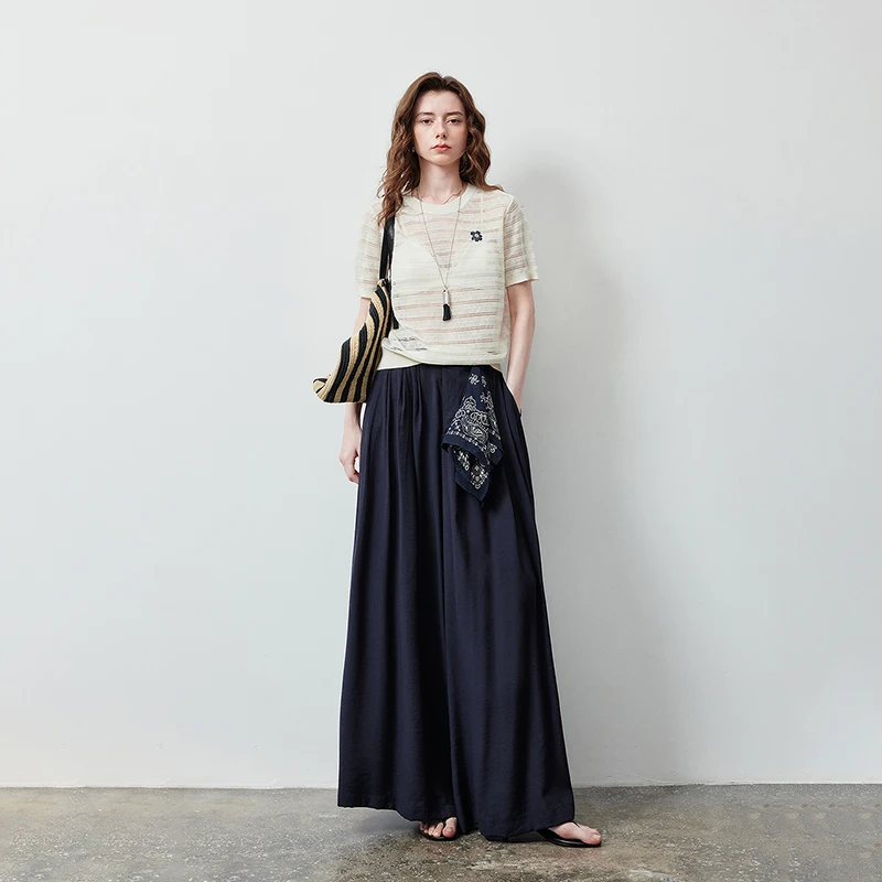 

Женские повседневные брюки TOYOUTH, темно-синие, летние, новинка 2026 года, широкие, свободные, стройнящие, в стиле кэжуал