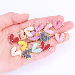 10Pcs Multi Coloured Acrylic Love Heart Connector For Jewelry Making DIY Gold Colour Bracelet Pendants Necklaces Accessories