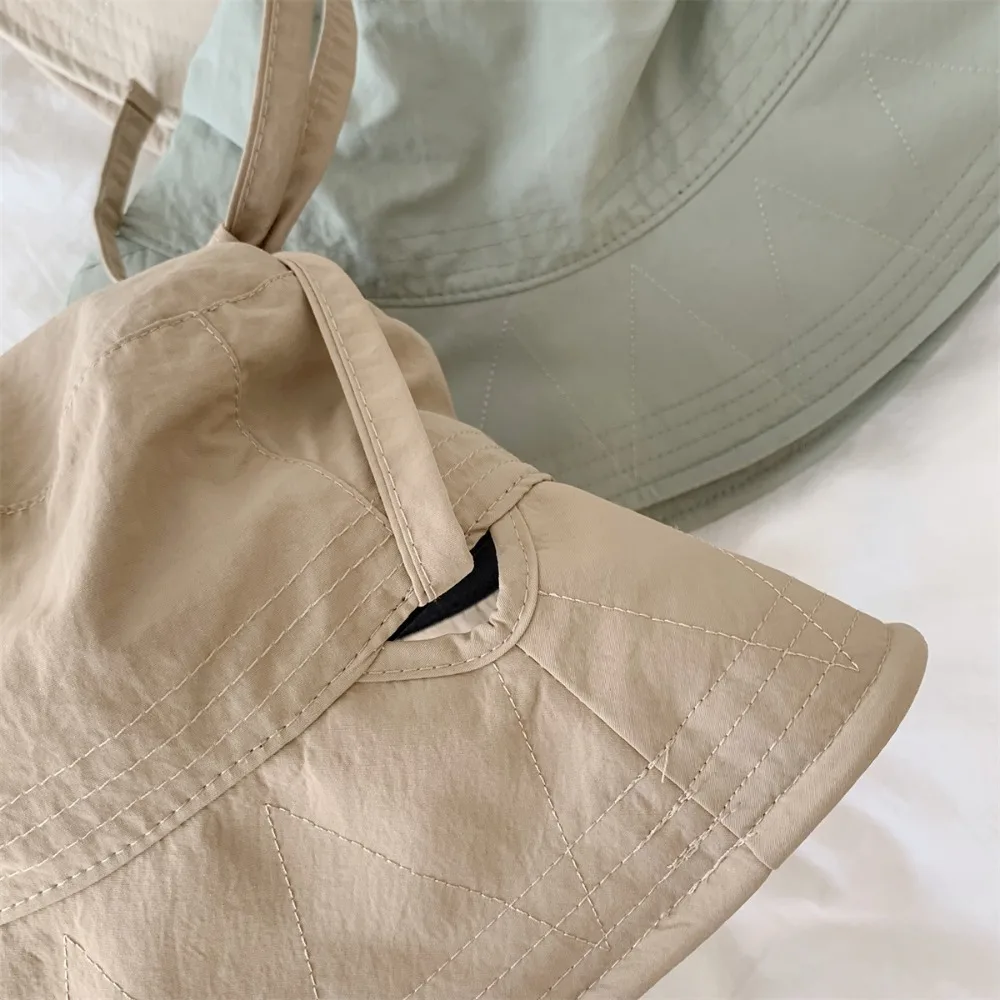 หมวกกันแดดเชือกกันลมลำลองหมวกชาวประมงบางสีทึบหมวกกันแดดหมวกกันแดดมีเชือกผูกสำหรับกิจกรรมกลางแจ้ง