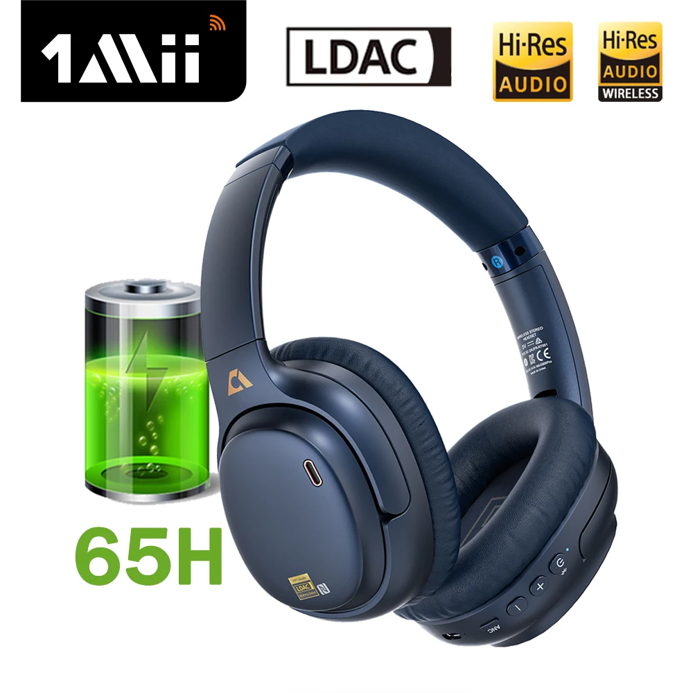 1mii e700 אלחוטית bluetetooth אוזניות ldac lossless, הפחתת רעש פעילות אנקי, הפחתת רעש פעיל, hifi אוזניות משחק סטריאו, 65h