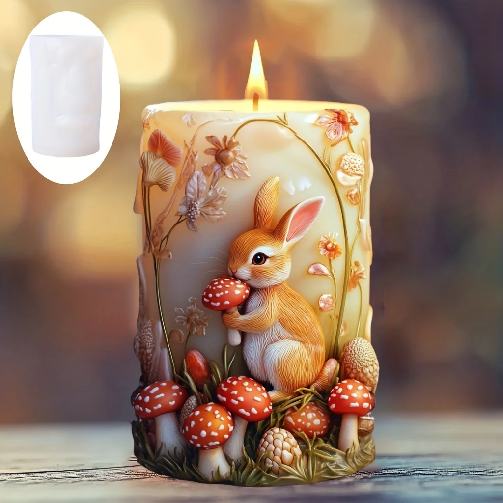 أرنب الفطر بيضة عيد الفصح زهرة مزينة شمعة أسطوانية قالب من السيليكون الأرنب بيضة عيد الفصح الفطر تحت عنوان قوالب الراتنج العمود