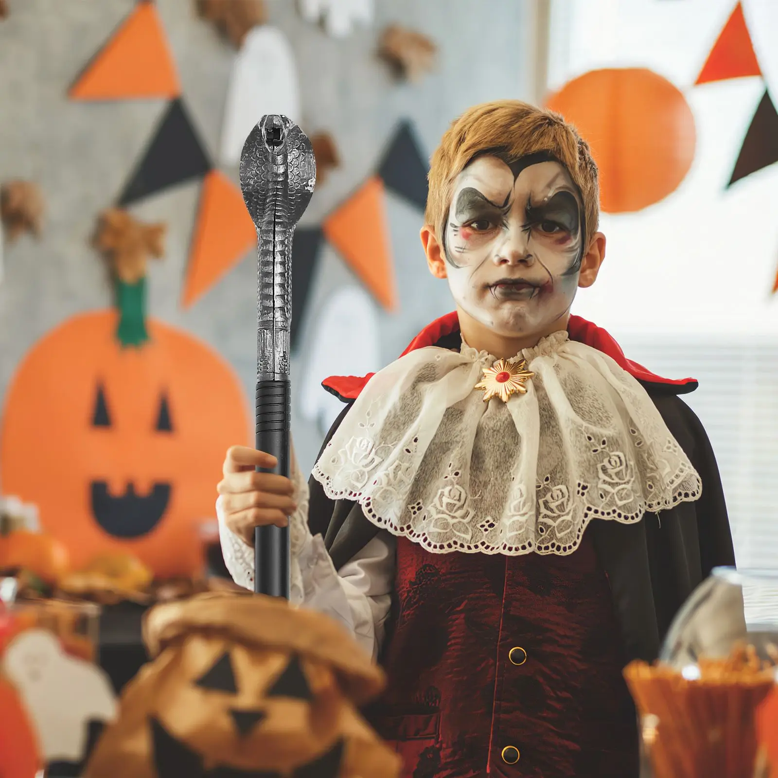 2 szt. Berło z głową węża elegancki rekwizyt kij akcesoria do kostiumów Halloween urodziny trzy sekcje berło bezpieczne dla dzieci dorosłych