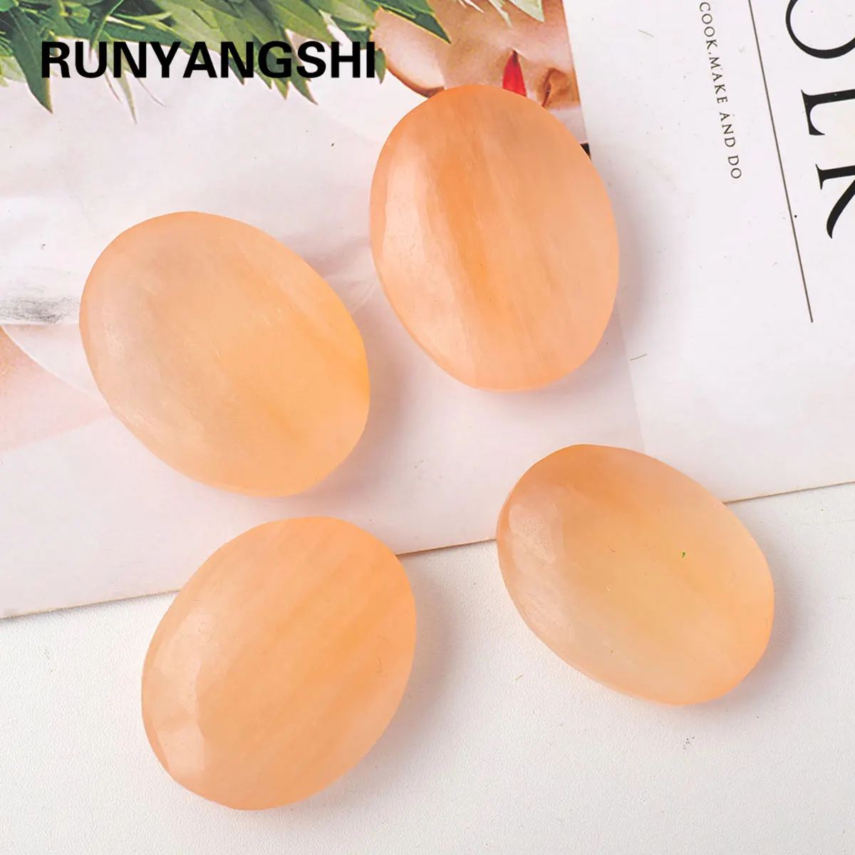 1PC Natural Crystal Orange Selenite Palm Stone Mind Divination Healing Finger Massage Energy Stone Feng Shui Yoga Home Decoratio