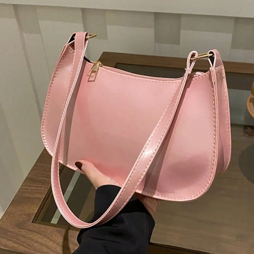 Modische und schlichte halbmondförmige Tasche, einfarbige minimalistische Schultertasche mit Reißverschluss, einfarbige PU-Geldbörse, burgunderfarbene Tasche, geeignet für den täglichen Gebrauch zum Einkaufen, für Geschäftsreisen, Pendeln, Outdoor-Aktivitäten und Reisen – Detail 5