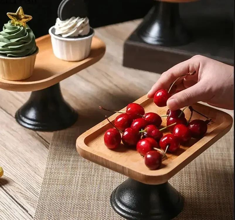 

Wooden High-foot Dessert Plate Beech Fruit Plate Service Tray European Cake Plate Decoration Simple Home Decoration Cake Tool