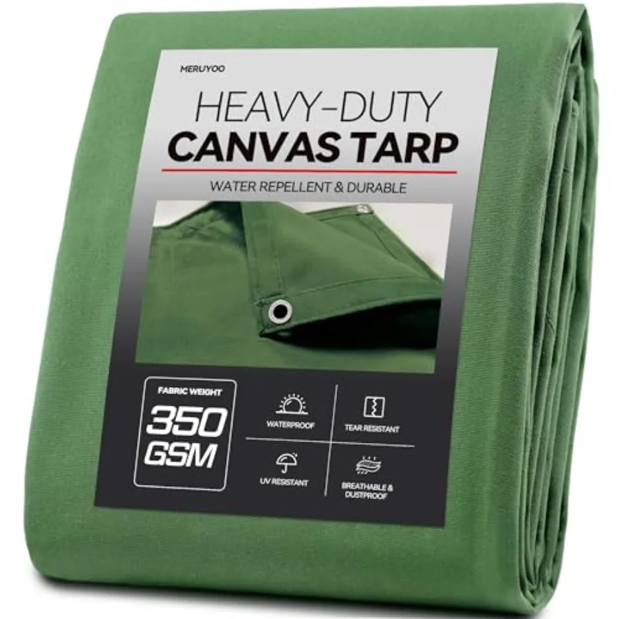 

Canvas Tarp, 350 GSM Heavy Duty Canvas Tarp with Grommets, UV and Water Resistant 12oz Durable and Multipurpose Tarpaulin for C